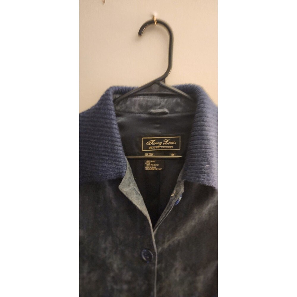 Vintage Terry Lewis Classic Shirt Jacket Womens M Suede Leather & Wool Y2K Blue - Picture 5 of 8